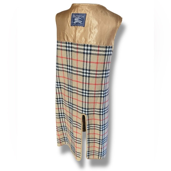 BURBERRYS’ Reversible Wool Warmer Plaid Vest Inner Gilet Tartan Open Front Liner - Picture 6 of 14